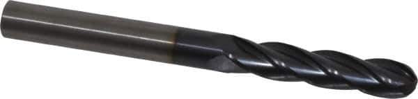 OSG - 3/8" Diam, 1-3/4" LOC, 4 Flute Solid Carbide Ball End Mill - TiAlN Finish, Single End, 4" OAL, 3/8" Shank Diam, Spiral Flute - Eagle Tool & Supply