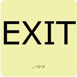 NMC - Exit, Plastic Exit Sign - 8" Wide x 8" High, English/Braille, Glow-in-the-Dark - Eagle Tool & Supply