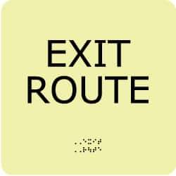 NMC - Exit Route, Plastic Exit Sign - 8" Wide x 8" High, English/Braille, Glow-in-the-Dark - Eagle Tool & Supply