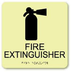 NMC - Fire Extinguisher, Plastic Fire Sign - 8" Wide x 8" High, English/Braille, Glow-in-the-Dark - Eagle Tool & Supply