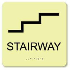 NMC - Stairway, Plastic Exit Sign - 8" Wide x 8" High, English/Braille, Glow-in-the-Dark - Eagle Tool & Supply