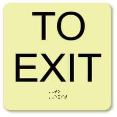 NMC - To Exit, Plastic Exit Sign - 8" Wide x 8" High, English/Braille, Glow-in-the-Dark - Eagle Tool & Supply