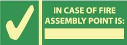 NMC - In Case of Fire - Assembly Point Is: _______, Pressure Sensitive Vinyl Exit Sign - 14" Wide x 5" High, Glow-in-the-Dark - Eagle Tool & Supply