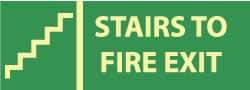 NMC - Stairs to Fire Exit, Plastic Fire Sign - 14" Wide x 5" High, Glow-in-the-Dark - Eagle Tool & Supply