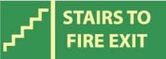 NMC - Stairs to Fire Exit, Pressure Sensitive Vinyl Fire Sign - 14" Wide x 5" High, Glow-in-the-Dark - Eagle Tool & Supply