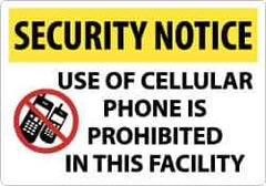 NMC - "Security Notice - Use of Cellular Phone Is Prohibited in This Facility", 14" Long x 20" Wide, Aluminum Safety Sign - Rectangle, 0.04" Thick, Use for Security & Admittance - Eagle Tool & Supply