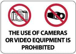 NMC - "The Use of Cameras or Video Equipment Is Prohibited", 14" Long x 20" Wide, Aluminum Safety Sign - Rectangle, 0.04" Thick, Use for Security & Admittance - Eagle Tool & Supply