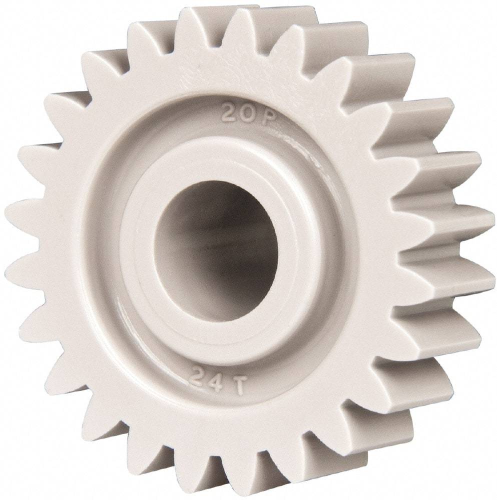 Made in USA - 20 Pitch, 1.2" Pitch Diam, 1.3" OD, 24 Tooth Spur Gear - 3/8" Face Width, 3/8" Bore Diam, 47/64" Hub Diam, 20° Pressure Angle, Acetal - Eagle Tool & Supply