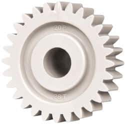 Made in USA - 20 Pitch, 1.4" Pitch Diam, 1.4" OD, 28 Tooth Spur Gear - 3/8" Face Width, 3/8" Bore Diam, 47/64" Hub Diam, 20° Pressure Angle, Acetal - Eagle Tool & Supply