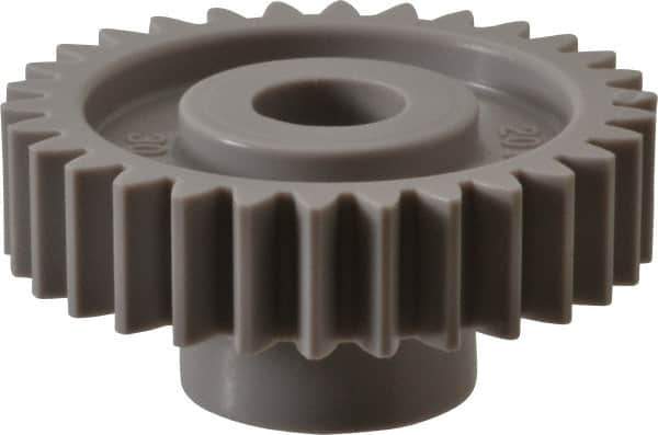 Made in USA - 20 Pitch, 1-1/2" Pitch Diam, 1.6" OD, 30 Tooth Spur Gear - 3/8" Face Width, 3/8" Bore Diam, 47/64" Hub Diam, 20° Pressure Angle, Acetal - Eagle Tool & Supply