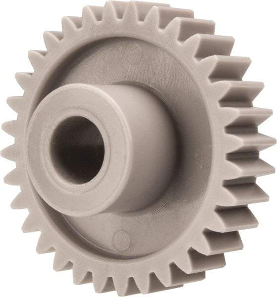 Made in USA - 20 Pitch, 1.6" Pitch Diam, 1.7" OD, 32 Tooth Spur Gear - 3/8" Face Width, 3/8" Bore Diam, 47/64" Hub Diam, 20° Pressure Angle, Acetal - Eagle Tool & Supply