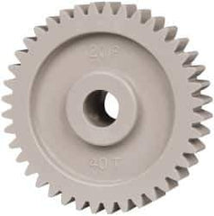 Made in USA - 20 Pitch, 2" Pitch Diam, 2.1" OD, 40 Tooth Spur Gear - 3/8" Face Width, 3/8" Bore Diam, 47/64" Hub Diam, 20° Pressure Angle, Acetal - Eagle Tool & Supply