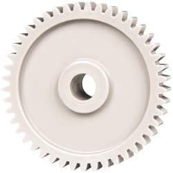 Made in USA - 20 Pitch, 2-1/4" Pitch Diam, 2.35" OD, 45 Tooth Spur Gear - 3/8" Face Width, 3/8" Bore Diam, 47/64" Hub Diam, 20° Pressure Angle, Acetal - Eagle Tool & Supply