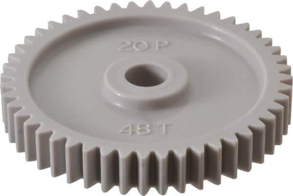 Made in USA - 20 Pitch, 2.4" Pitch Diam, 2-1/2" OD, 48 Tooth Spur Gear - 3/8" Face Width, 3/8" Bore Diam, 47/64" Hub Diam, 20° Pressure Angle, Acetal - Eagle Tool & Supply