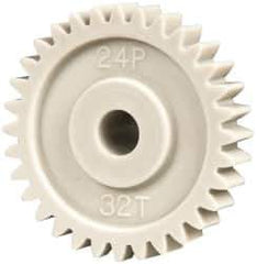 Made in USA - 48 Pitch, 1.333" Pitch Diam, 1.416" OD, 32 Tooth Spur Gear - 1/4" Face Width, 1/4" Bore Diam, 39/64" Hub Diam, 20° Pressure Angle, Acetal - Eagle Tool & Supply