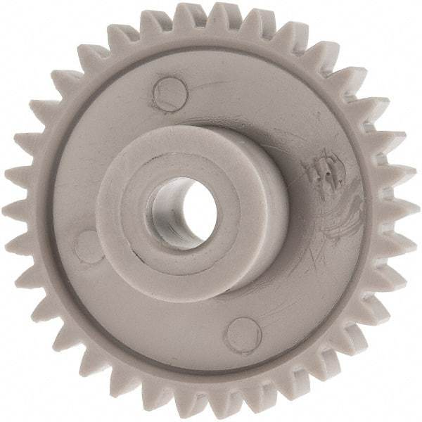 Made in USA - 24 Pitch, 1.416" Pitch Diam, 1-1/2" OD, 34 Tooth Spur Gear - 1/4" Face Width, 1/4" Bore Diam, 39/64" Hub Diam, 20° Pressure Angle, Acetal - Eagle Tool & Supply