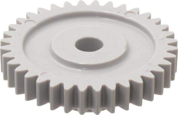 Made in USA - 24 Pitch, 1-1/2" Pitch Diam, 1.583" OD, 36 Tooth Spur Gear - 1/4" Face Width, 1/4" Bore Diam, 5/8" Hub Diam, 20° Pressure Angle, Acetal - Eagle Tool & Supply