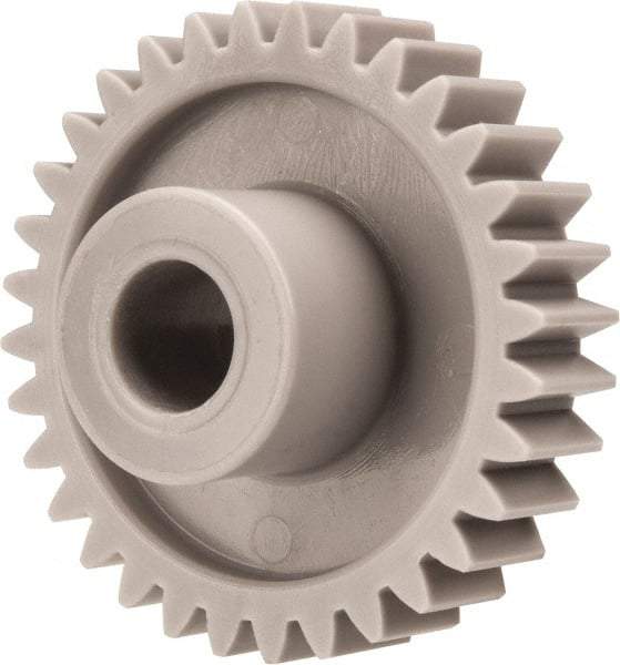 Made in USA - 32 Pitch, 1-3/16" Pitch Diam, 1-1/4" OD, 38 Tooth Spur Gear - 3/16" Face Width, 1/4" Bore Diam, 39/64" Hub Diam, 20° Pressure Angle, Acetal - Eagle Tool & Supply