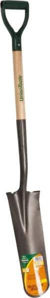 UnionTools - 16" High x 6" Wide Tapered Steel Spade - 27" Long Wood D-Grip Handle, Front Turned - Eagle Tool & Supply