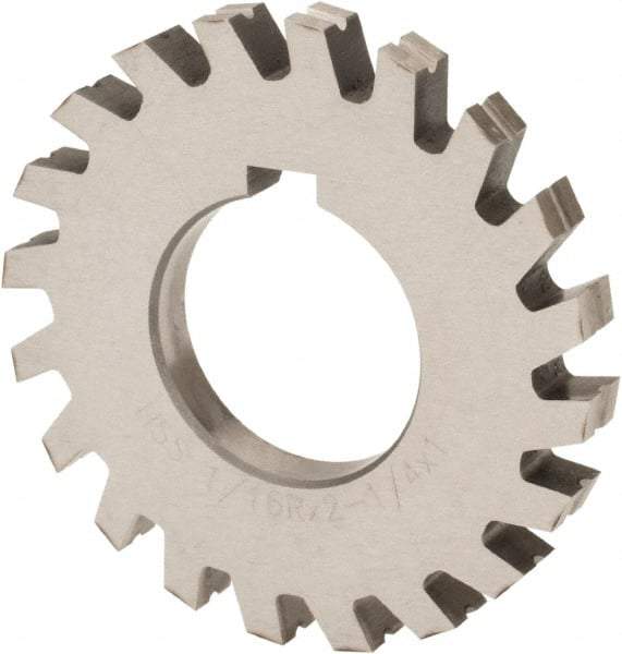 Value Collection - 5/16" Radius, 5/8" Circle Diam, 3-1/2" Cutter Diam, 5/8" Cutting Width, Arbor Connection, Concave Radius Cutter - High Speed Steel, Oxide Finish, Form Relieved, 10 Teeth - Eagle Tool & Supply