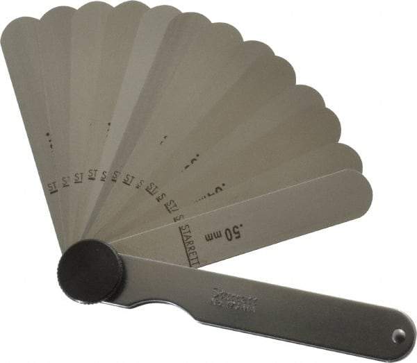 Starrett - 13 Piece, 0.03 to 0.5mm Parallel Feeler Gage Set - 77mm Long x 12.7mm Wide, Tempered Steel - Eagle Tool & Supply