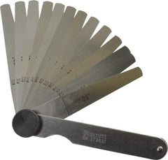 Starrett - 13 Piece, 0.03 to 0.5mm Tapered Feeler Gage Set - 77mm Long x 7 to 12.7mm Wide (Tapered), Tempered Steel - Eagle Tool & Supply