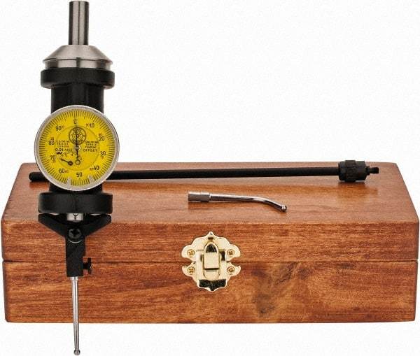 Made in USA - 5 Piece, 0mm to 6.3mm Measuring Range, Yellow Dial Test Indicator Kit - 0.005mm Accuracy, 1/8" Ball Diam, 0.01mm Dial Graduation - Eagle Tool & Supply