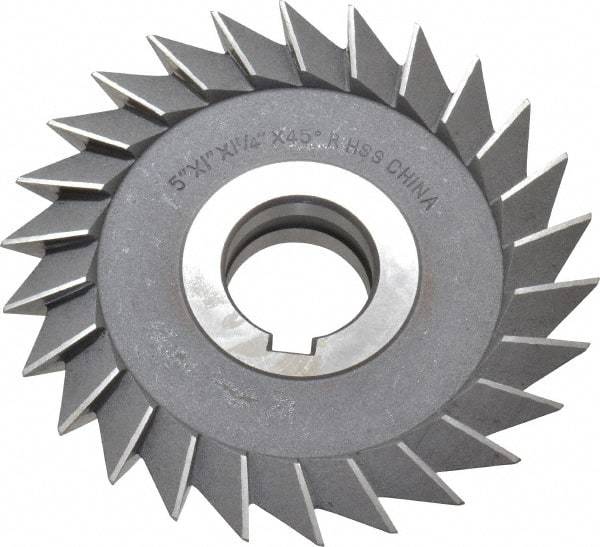 Value Collection - 5" Diam x 1" Width of Cut, 45° Included Angle, Arbor Connection, High Speed Steel Single Angle Cutter - Right Hand Cut, Oxide Finish - Eagle Tool & Supply