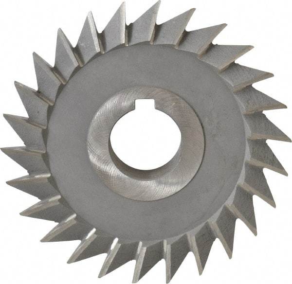 Value Collection - 4" Diam x 3/4" Width of Cut, 45° Included Angle, Arbor Connection, High Speed Steel Single Angle Cutter - Left Hand Cut, Oxide Finish - Eagle Tool & Supply