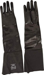 Ansell - Size M (8), 26" Long, 85 mil Thick, Supported, Neoprene Chemical Resistant Gloves - Textured Finish, Fleece/Jersey Lined, Gauntlet Cuff, ANSI Abrasion Level 3, ANSI Cut Level 2, Black, FDA Approved - Eagle Tool & Supply