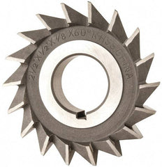 Value Collection - 2-1/2" Diam x 1/2" Width of Cut, 60° Included Angle, Arbor Connection, High Speed Steel Single Angle Cutter - Right Hand Cut, Uncoated - Eagle Tool & Supply