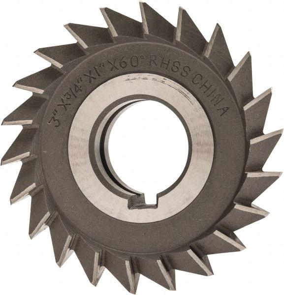 Value Collection - 3" Diam x 3/4" Width of Cut, 60° Included Angle, Arbor Connection, High Speed Steel Single Angle Cutter - Right Hand Cut, Oxide Finish - Eagle Tool & Supply