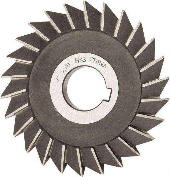 Value Collection - 4" Diam x 1/2" Width of Cut, 60° Included Angle, Arbor Connection, High Speed Steel Single Angle Cutter - Right Hand Cut, Oxide Finish - Eagle Tool & Supply