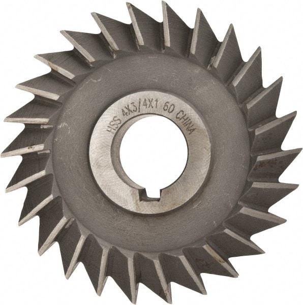 Value Collection - 4" Diam x 3/4" Width of Cut, 60° Included Angle, Arbor Connection, High Speed Steel Single Angle Cutter - Right Hand Cut, Oxide Finish - Eagle Tool & Supply