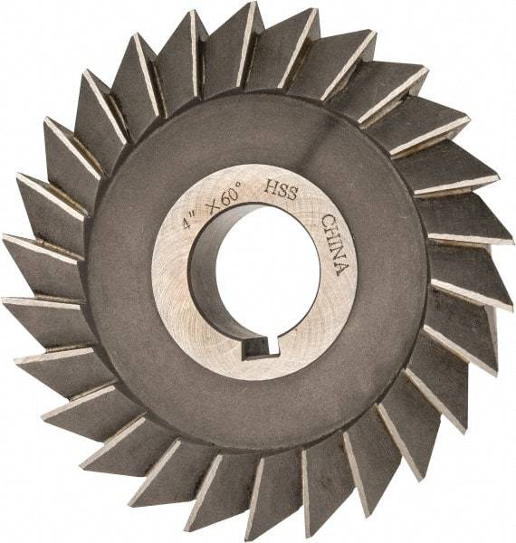 Value Collection - 4" Diam x 3/4" Width of Cut, 60° Included Angle, Arbor Connection, High Speed Steel Single Angle Cutter - Left Hand Cut, Oxide Finish - Eagle Tool & Supply