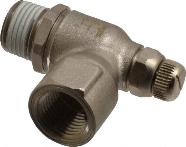 Legris - 1/2" NPT Mini Swivel Flow Control Regulator - 0 to 145 psi, Treated Brass Material & Viton O-Ring - Eagle Tool & Supply