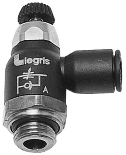 Legris - 10mm Tube OD x 1/2 Male BSPT Compact Meter Out Flow Control Valve - 14.5 to 145 psi, Nylon - Eagle Tool & Supply
