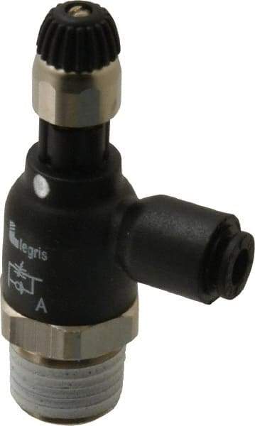 Legris - 5/32" Tube OD x 1/4 Male NPT Compact Meter Out Flow Control Valve - 14.5 to 145 psi, Nylon - Eagle Tool & Supply