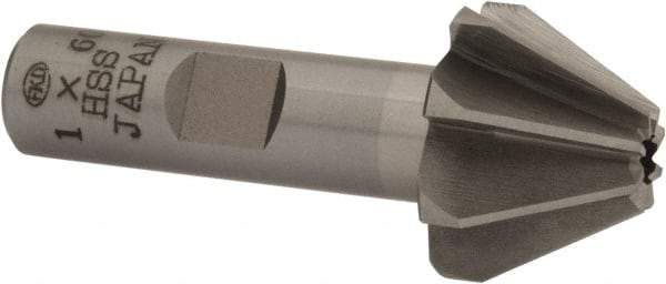 Interstate - 1" Large x 3/8" Small Diam, 11/16" Width of Cut, 60° Included Angle, High Speed Steel Face Angle Cutter - 1/2" Shank Diam, 2-13/32" Overall Length, Weldon Flat - Eagle Tool & Supply