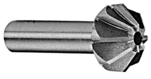 Made in USA - 1-1/4" Large x 1/2" Small Diam, 25/32" Width of Cut, 60° Included Angle, 10 Teeth, High Speed Steel Face Angle Cutter - 5/8" Shank Diam, 2-21/32" Overall Length, Weldon Flat - Eagle Tool & Supply