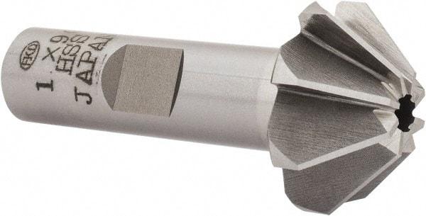 Interstate - 1" Large x 3/8" Small Diam, 7/16" Width of Cut, 90° Included Angle, High Speed Steel Face Angle Cutter - 1/2" Shank Diam, 2-3/16" Overall Length, Weldon Flat - Eagle Tool & Supply