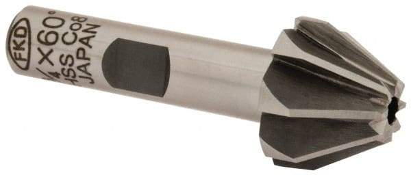 Interstate - 3/4" Large x 5/16" Small Diam, 17/32" Width of Cut, 60° Included Angle, Cobalt Face Angle Cutter - 3/8" Shank Diam, 2-3/32" Overall Length, Weldon Flat - Eagle Tool & Supply