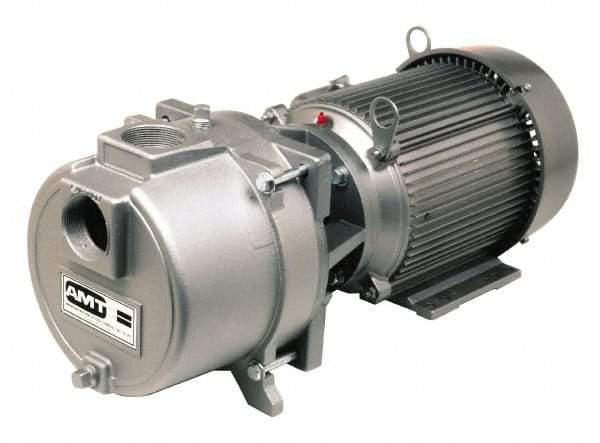 American Machine & Tool - 230/460 Volt, 17/9 Amp, 3 Phase, 5 HP, Self Priming Sewage Trash Pump - 184JM Frame, 2 Inch Inlet, TEFC Motor, Cast Iron Housing, Stainless Steel Impeller, Buna N Seal - Eagle Tool & Supply