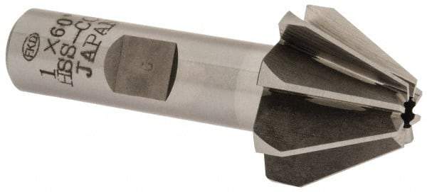 Interstate - 1" Large x 3/8" Small Diam, 11/16" Width of Cut, 60° Included Angle, Cobalt Face Angle Cutter - 1/2" Shank Diam, 2-13/32" Overall Length, Weldon Flat - Eagle Tool & Supply