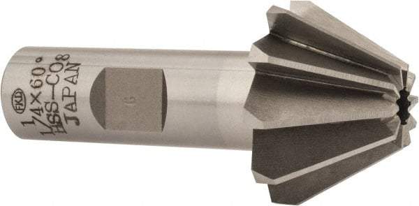 Interstate - 1-1/4" Large x 1/2" Small Diam, 25/32" Width of Cut, 60° Included Angle, Cobalt Face Angle Cutter - 5/8" Shank Diam, 2-21/32" Overall Length, Weldon Flat - Eagle Tool & Supply