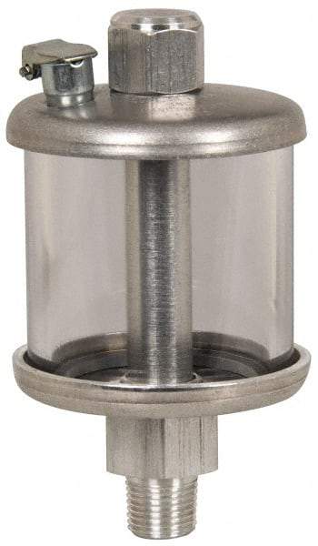 LDI Industries - 1 Outlet, Polymer Bowl, 0.47 L No Flow Control Oil Reservoir - 1/2 NPTF Outlet, 3-1/2" Diam x 6-5/8" High, 60°C Max - Eagle Tool & Supply