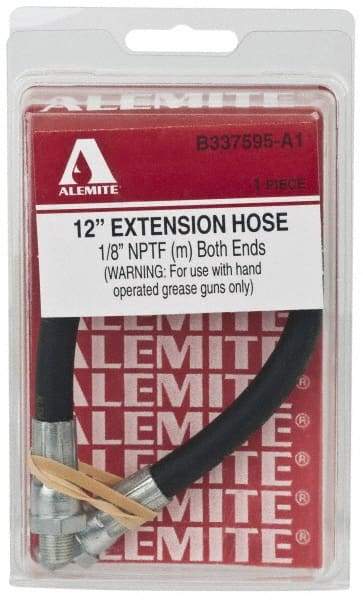 Alemite - 12" Long, 6,000 psi Operating Pressure, Thermoplastic Grease Gun Hose - 1/8 NPTF, 12,000 psi Burst Pressure - Eagle Tool & Supply