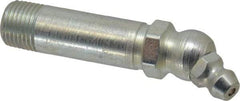 Alemite - 30° Head Angle, 1/8 PTF Carbon Steel Standard Grease Fitting - 7/16" Hex, 2-3/32" Overall Height, 1-1/4" Shank Length, 10,000 Operating psi, Zinc Plated Finish - Eagle Tool & Supply