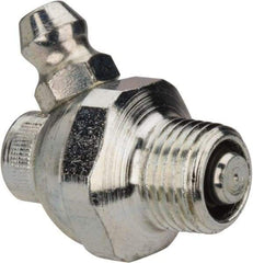 Alemite - 60° Head Angle, 1/8 PTF Nickel/Copper Shut-Off Grease Fitting - 5/8" Hex, 1" Overall Height, 17/64" Shank Length, Zinc Plated Finish - Eagle Tool & Supply