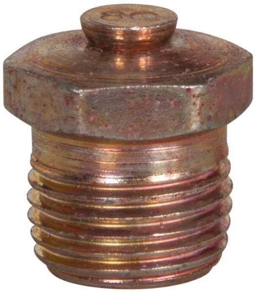 Alemite - 1/8 Thread, 7.5 to 15 psi Relief Pressure, Steel, Zinc Plated, Relief Vent - 7/16" Hex Flats Diam - Eagle Tool & Supply